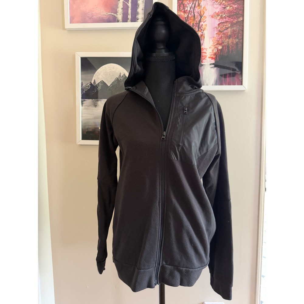Athletic Works Womens Black Full Zip Hoodie Jacket Chest Pocket XL 14-16